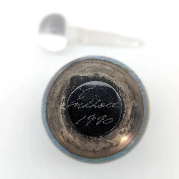 Robert Eickholt Signed Iridescent Art Glass Perfume Bottle Purples Blues 1990 - Picture 12 of 12